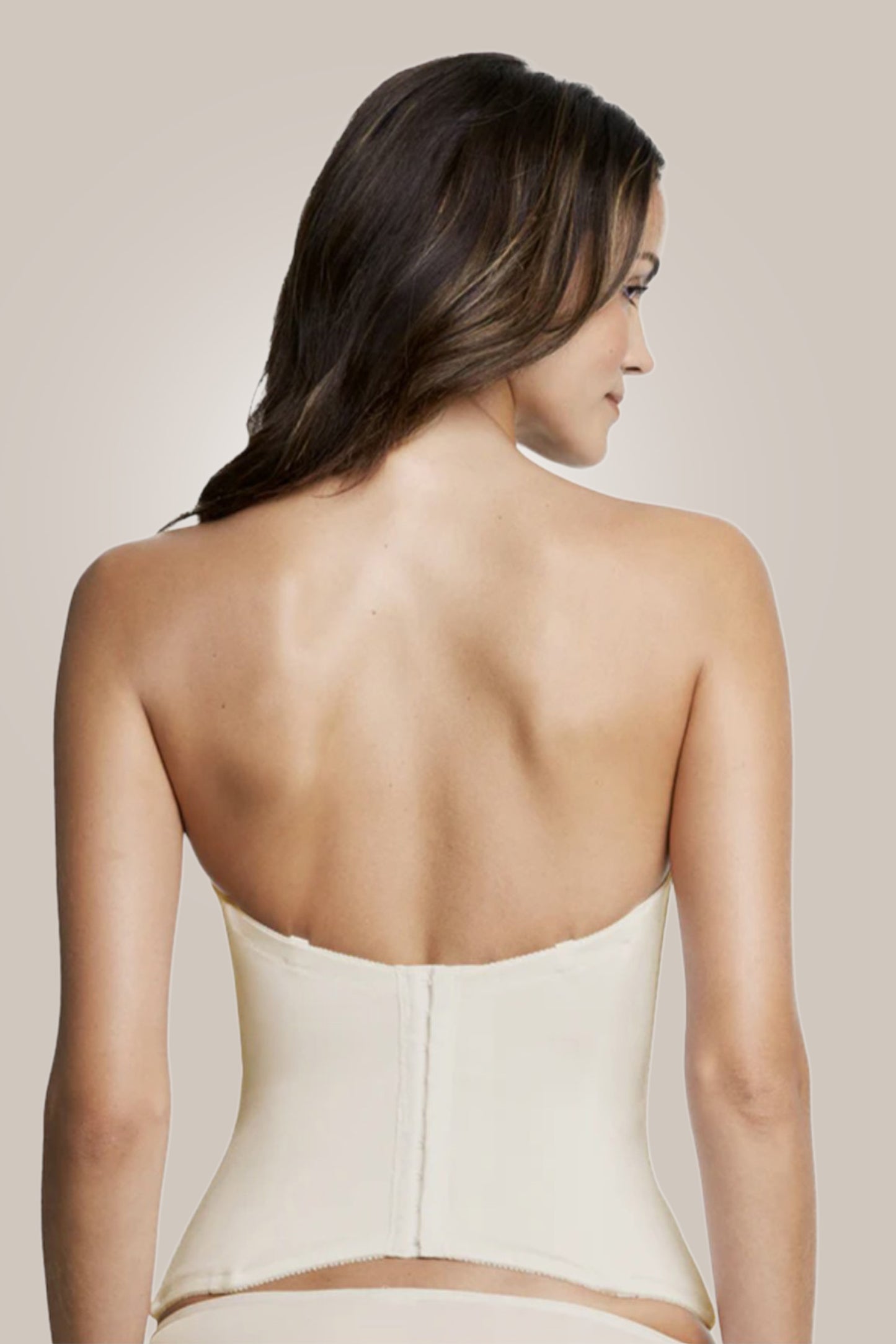 Woman with seamless padded longline bra - back