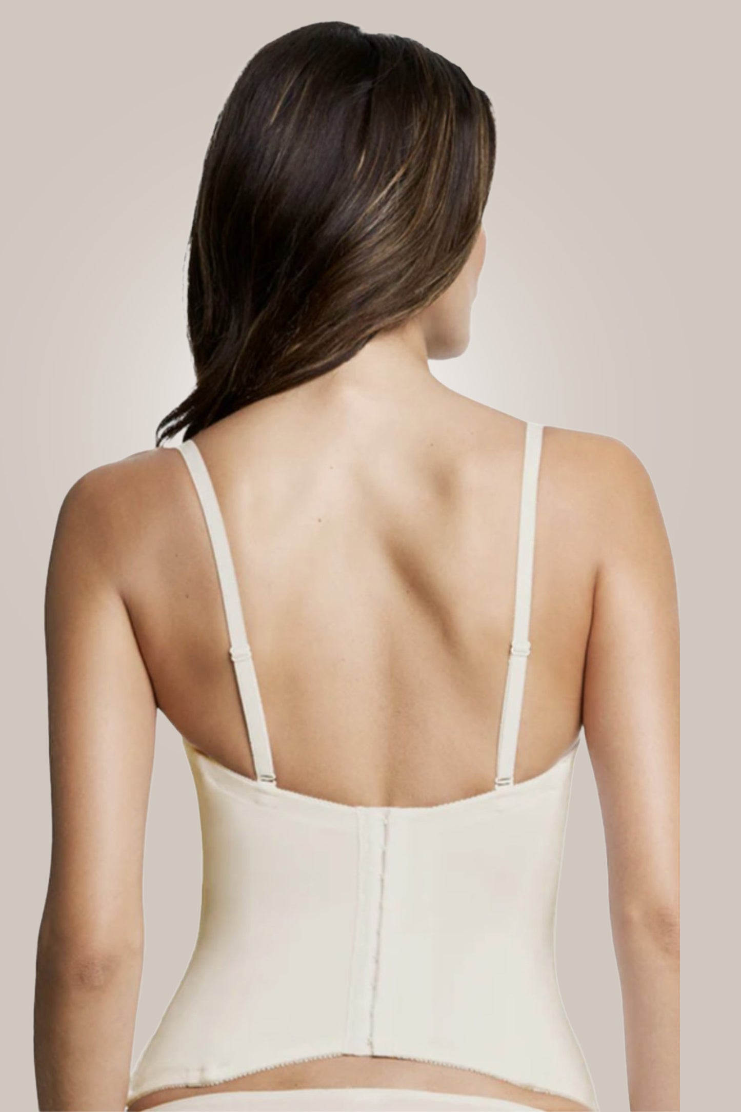 Woman with seamless padded longline bra with straps - back