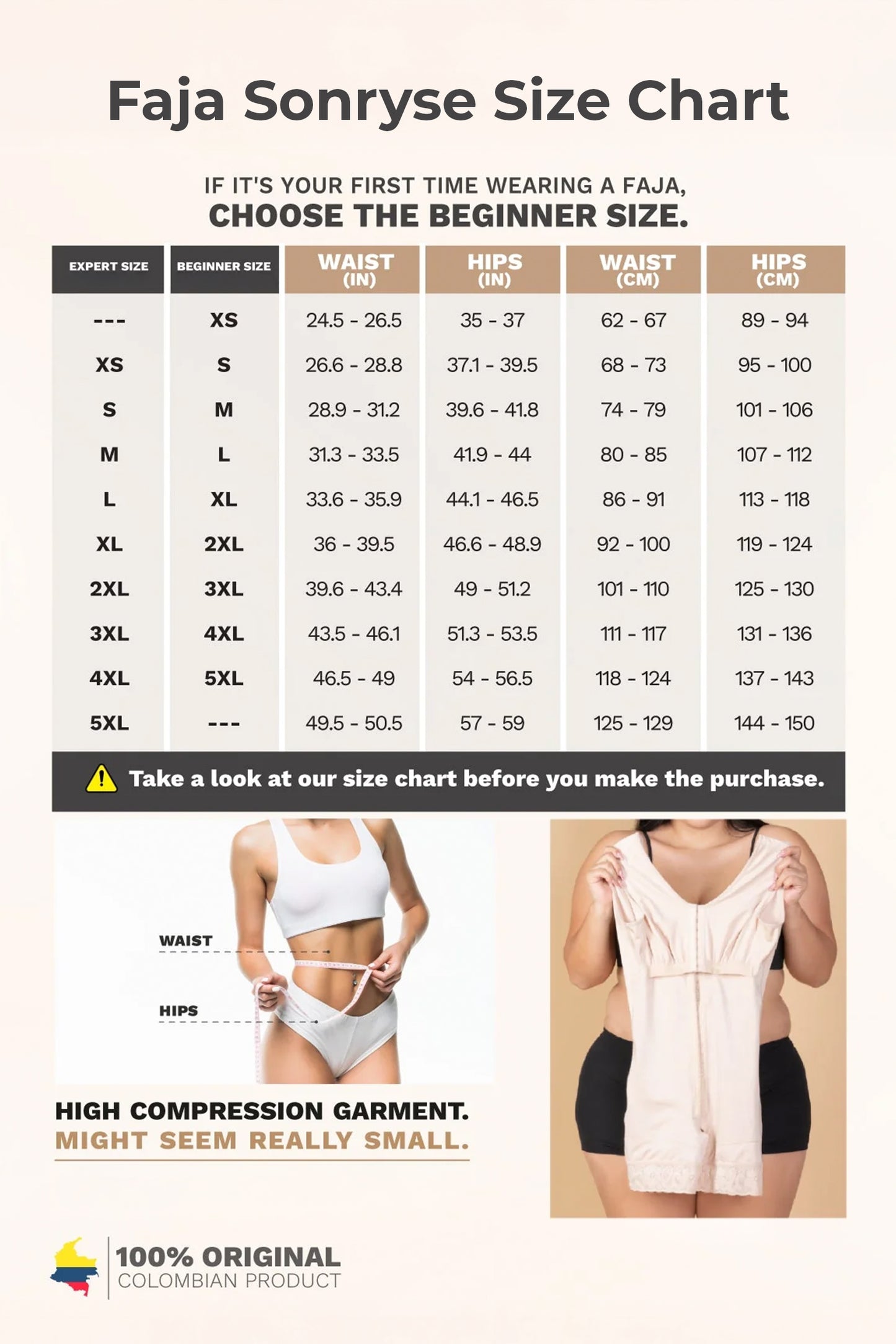 Size_Chart - Faja Sonryse Shapewear