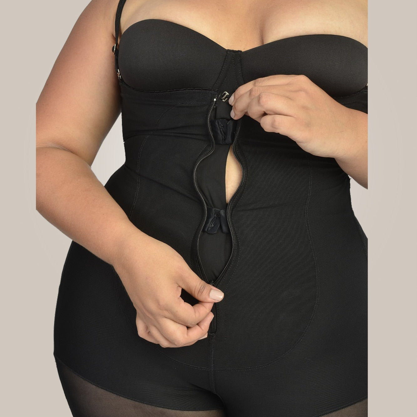 Plus Size Shapewear - Strapless Bodysuit Shaper - zipper and hooks