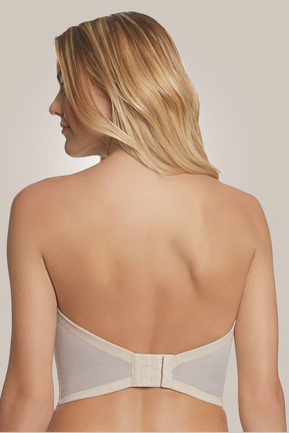 Woman wearing backless strapless bra - back