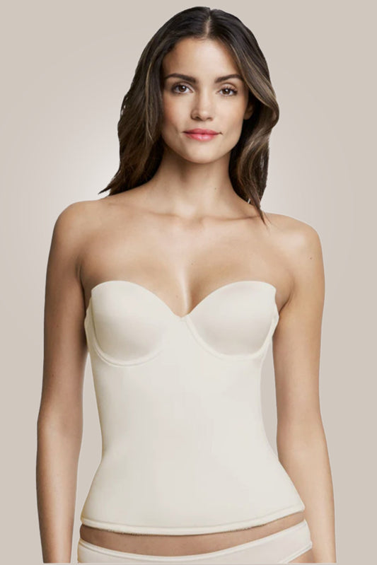 Woman with seamless padded longline bra - front