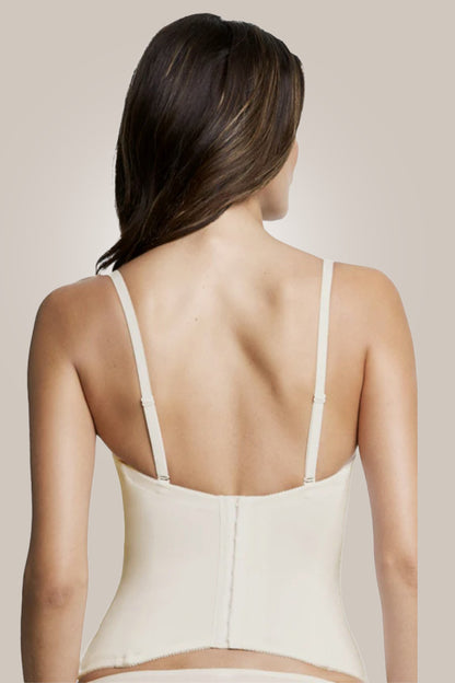 Woman with seamless padded longline bra with straps - back