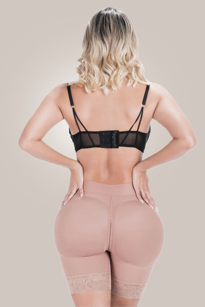 Woman wearing butt shaping shorts - back
