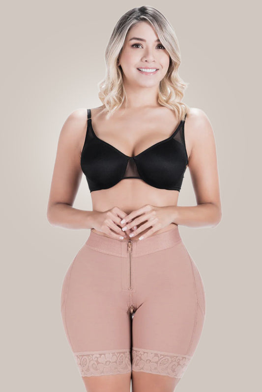 Woman wearing butt shaping shorts - front