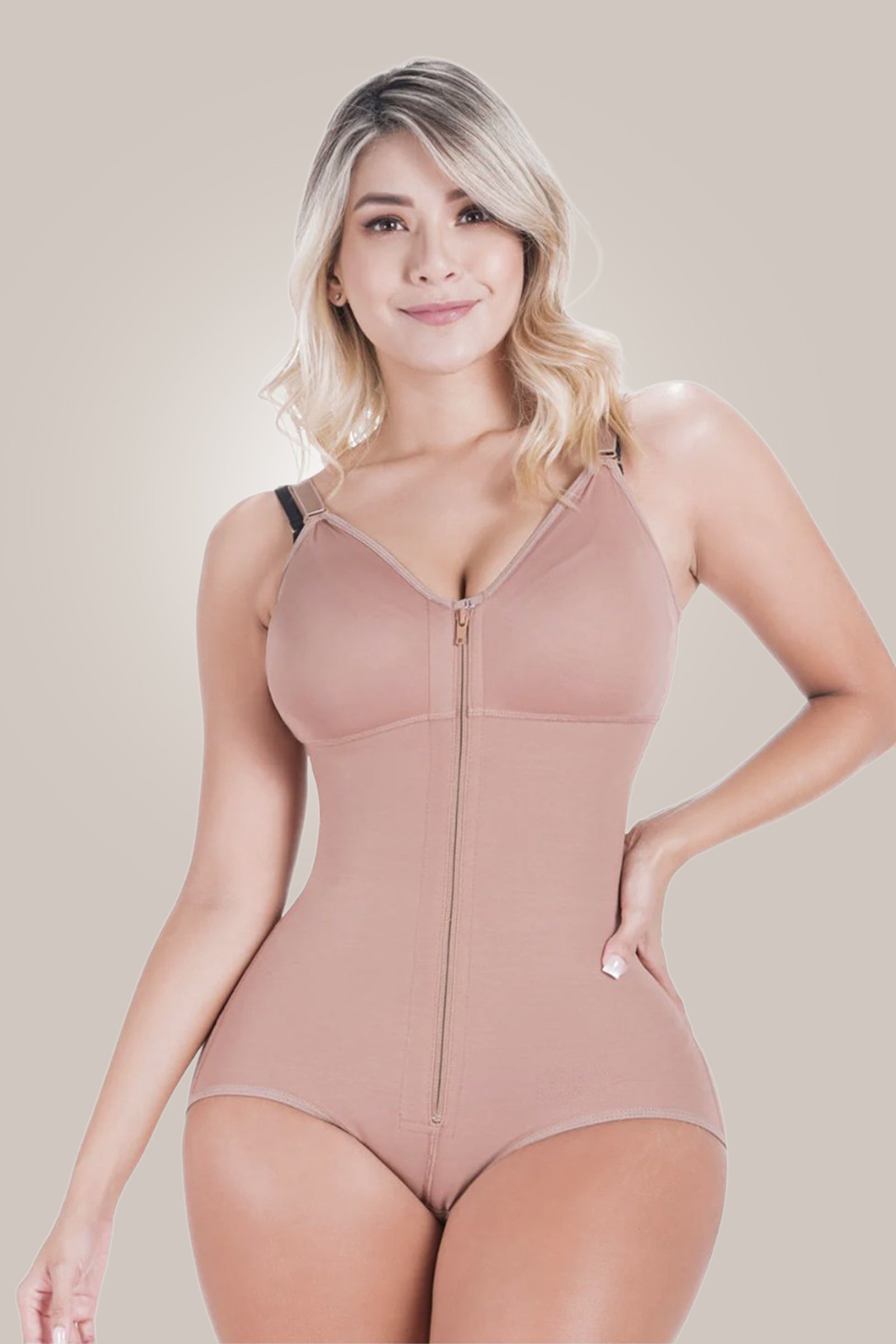 Woman wearing a sculpting bodysuit-front