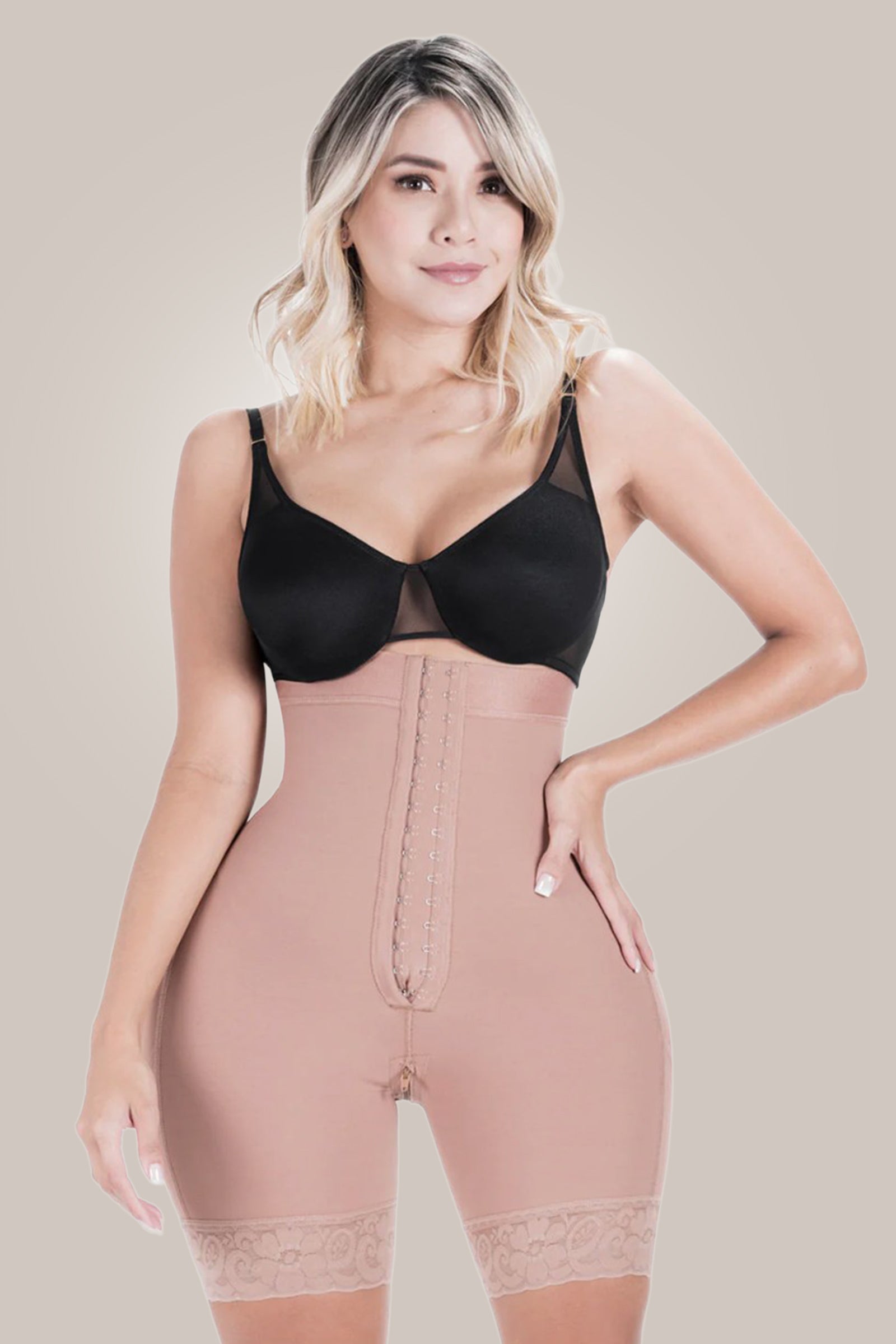 Woman wearing shapewear shorts tummy control - front