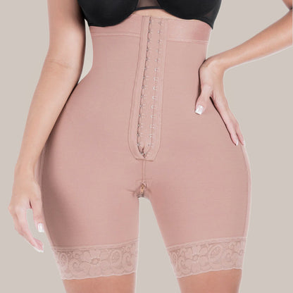 Woman wearing shapewear shorts tummy control - front close up