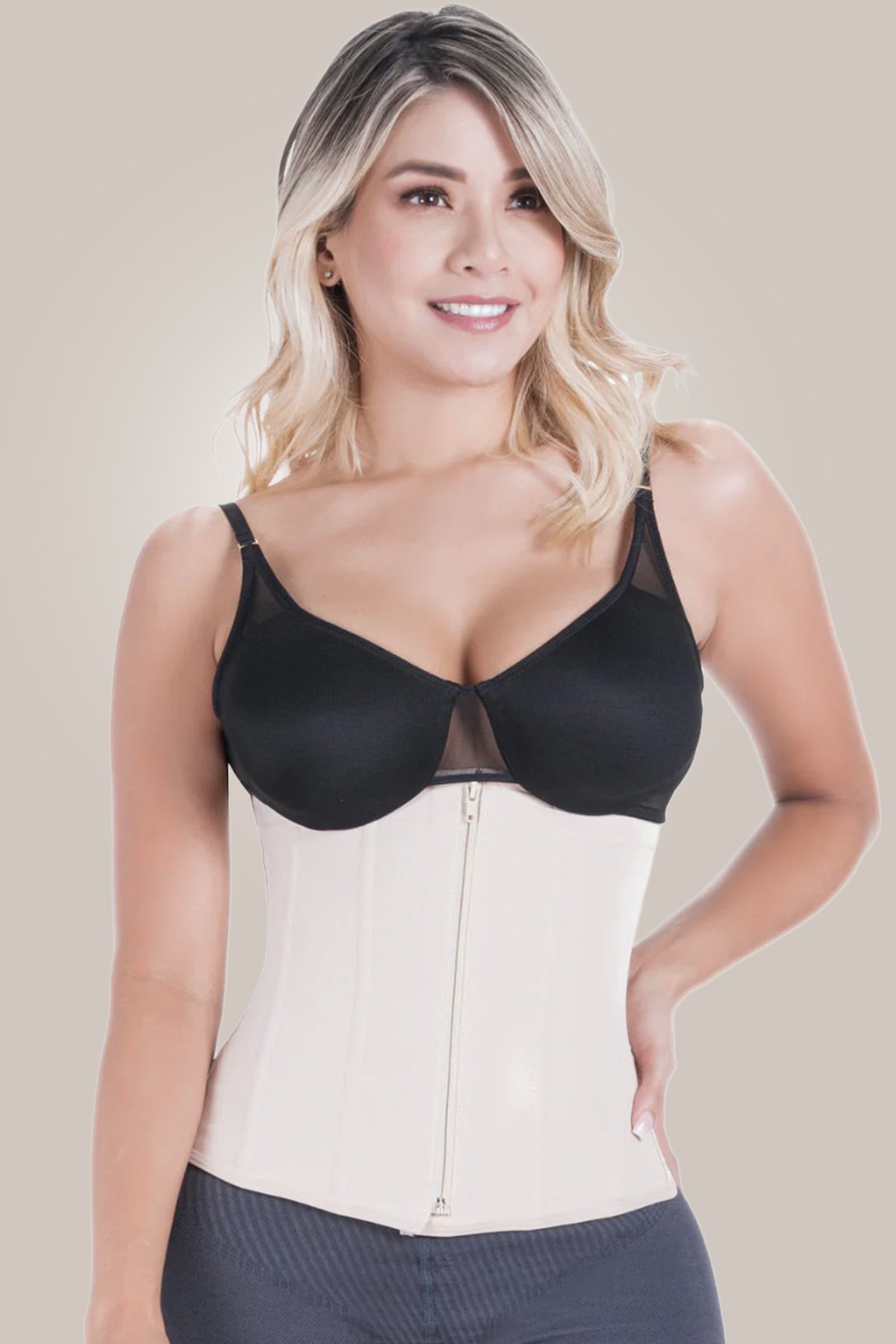 Woman wearing waist cincher shapewear-Front